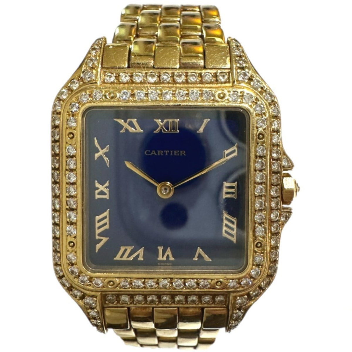 Pre-Owned CARTIER Panthere K18 Solid Diamond Bezel Aftermarket Movement Quartz Wristwatch Men's Gold