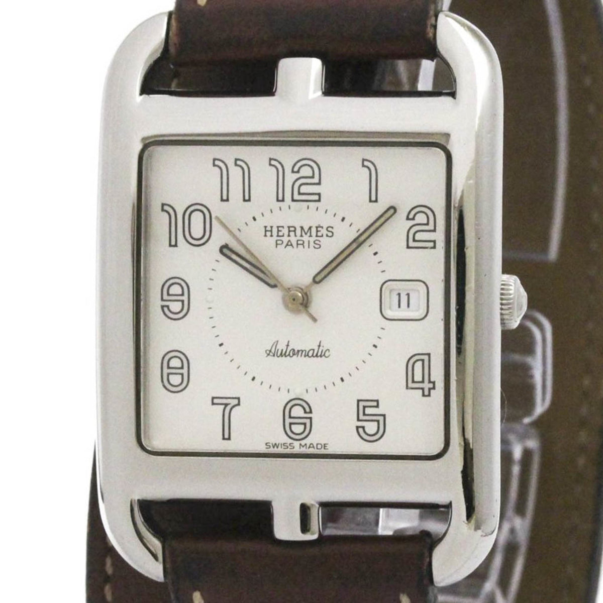 Pre-Owned HERMES Cape Cod Double Tour Steel Automatic Mens Watch CC1.710 Polished