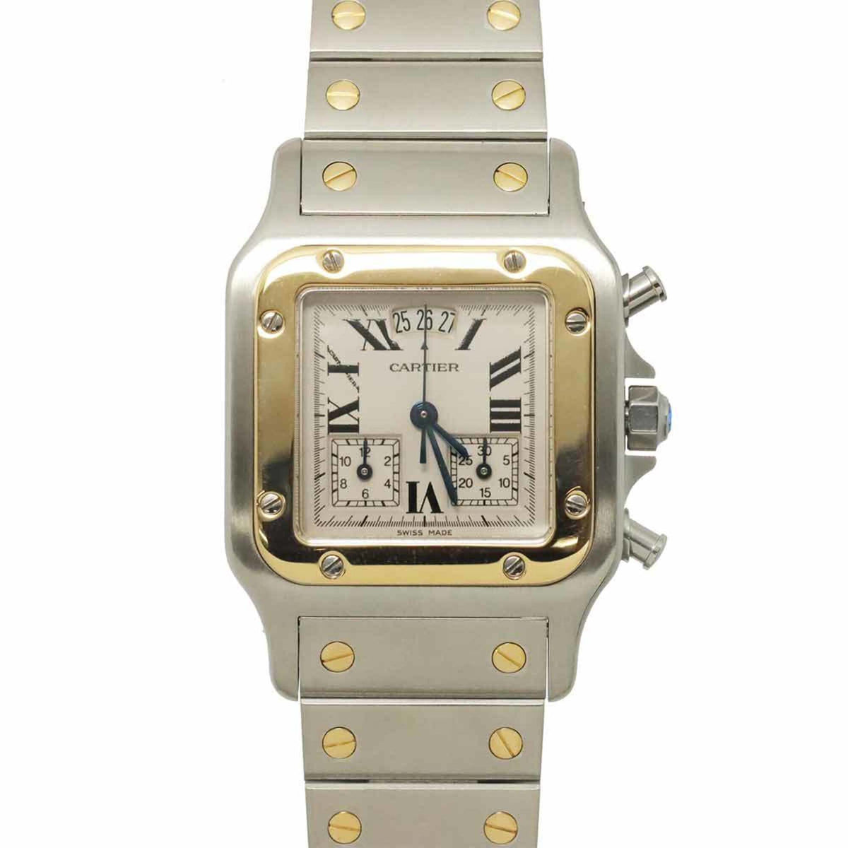 Pre-Owned Cartier Santos Galbee LM Chronoreflex Perpetual Calendar Two-Tone W20042C4 Men's Watch Date Ivory YG Yellow Gold Quartz