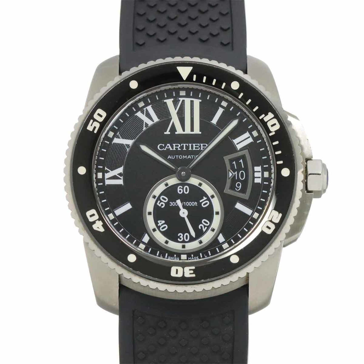 Gebrauchte Cartier Calibre de Diver W7100056 Herrenuhr Datum Schwarz Automatikaufzug