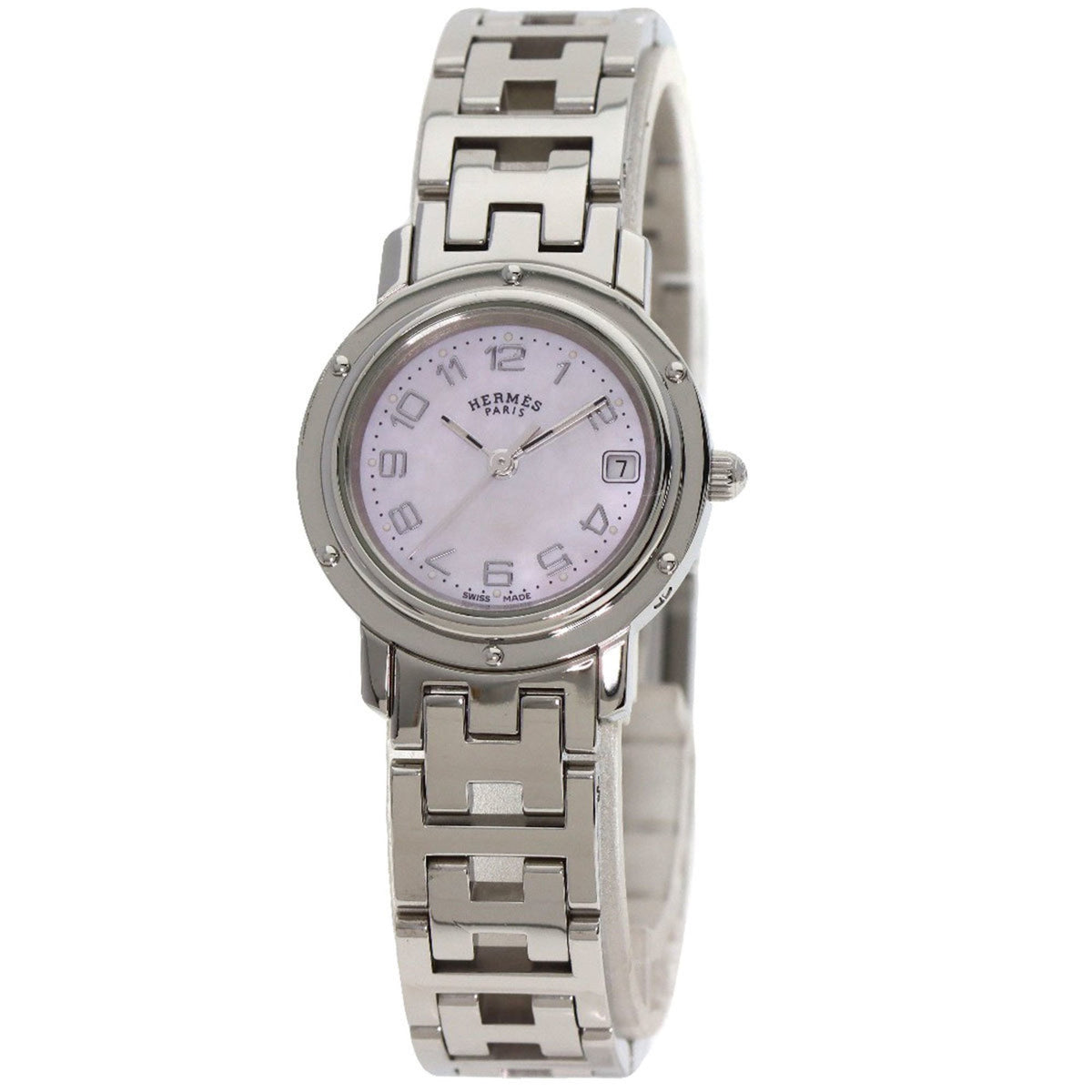 Pre-Owned Hermes CL4.210 Clipper Nacle New Buckle Watch Stainless Steel SS Ladies HERMES