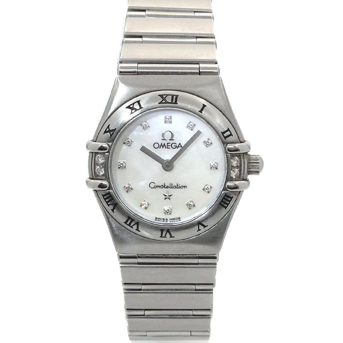 Pre-Owned OMEGA Constellation Mini My Choice 1566 76 4P Diamond Bezel Women's Watch 12P White Shell Quartz