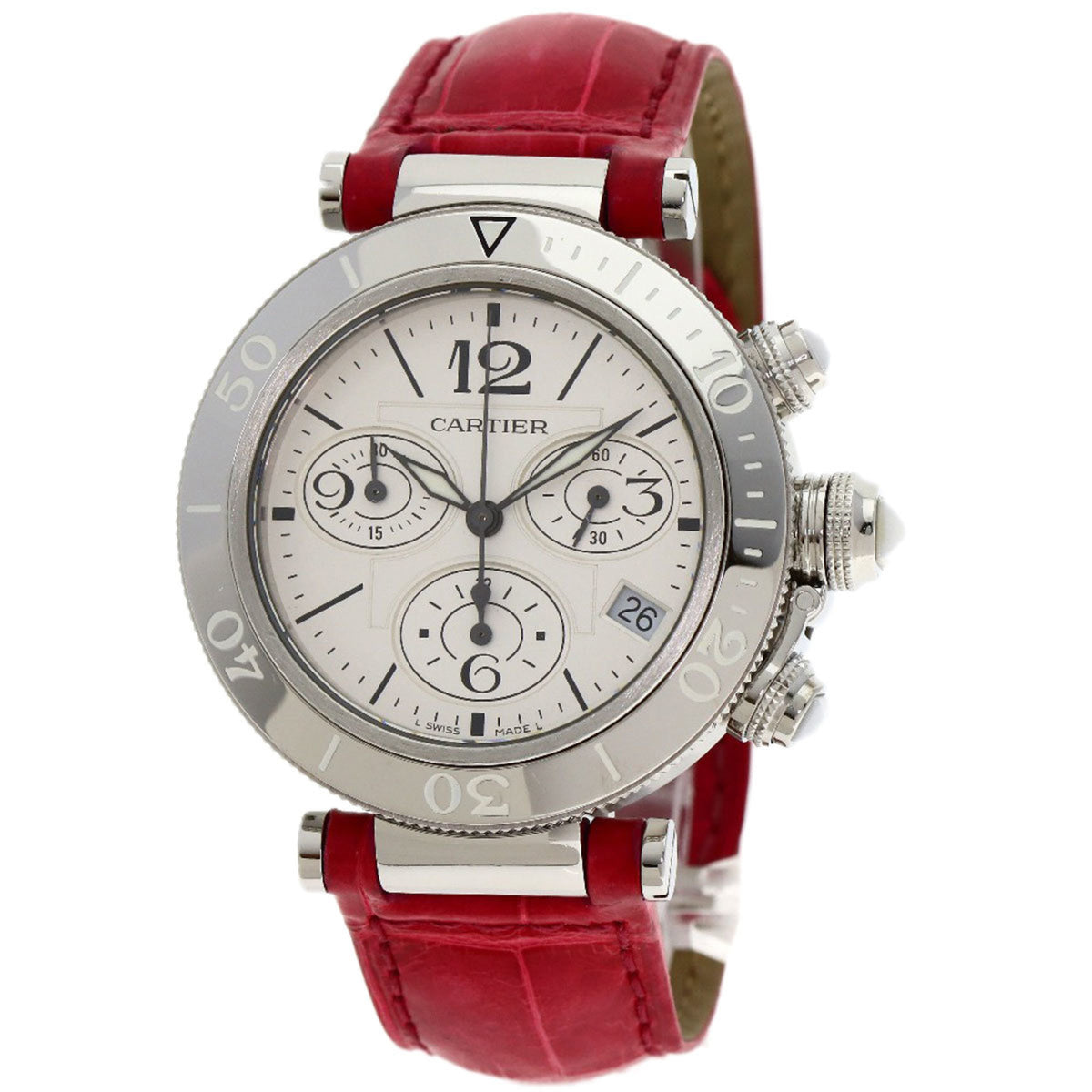 Pre-Owned Cartier Pasha Seatimer Chronograph Watch W3140005, Stainless Steel/Leather, Boys'