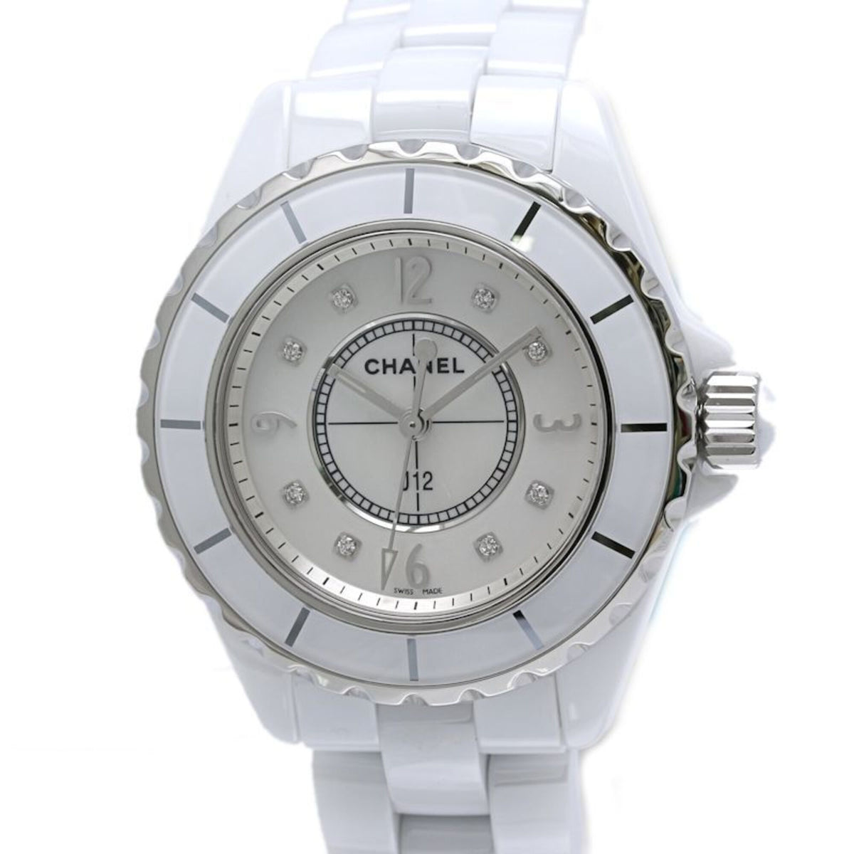 Pre-Owned CHANEL J12 33mm 8P Diamond H2422 Women's Watch White Ceramic x Stainless Steel 40450