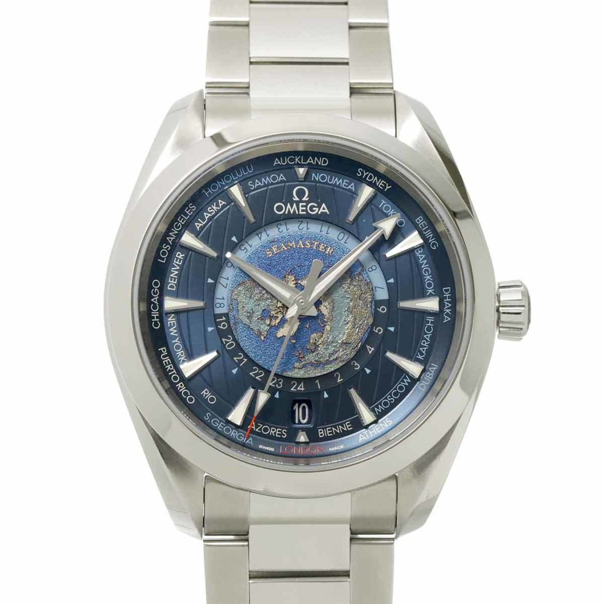 Pre-Owned OMEGA Seamaster Aqua Terra GMT Worldtimer Master Co-Axial 220 10 43 22 03 001 Men's Watch with Date Display and Automatic Winding