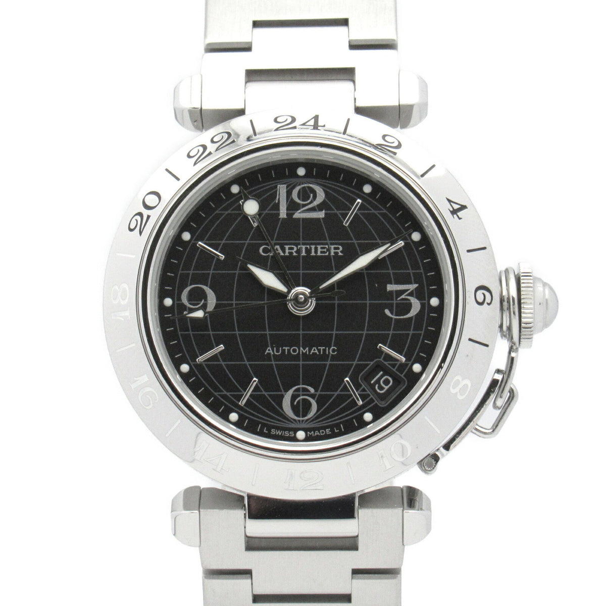 Gebrauchte Cartier Pasha C Meridian Uhr Edelstahl Jungen Schwarz W31079M7 