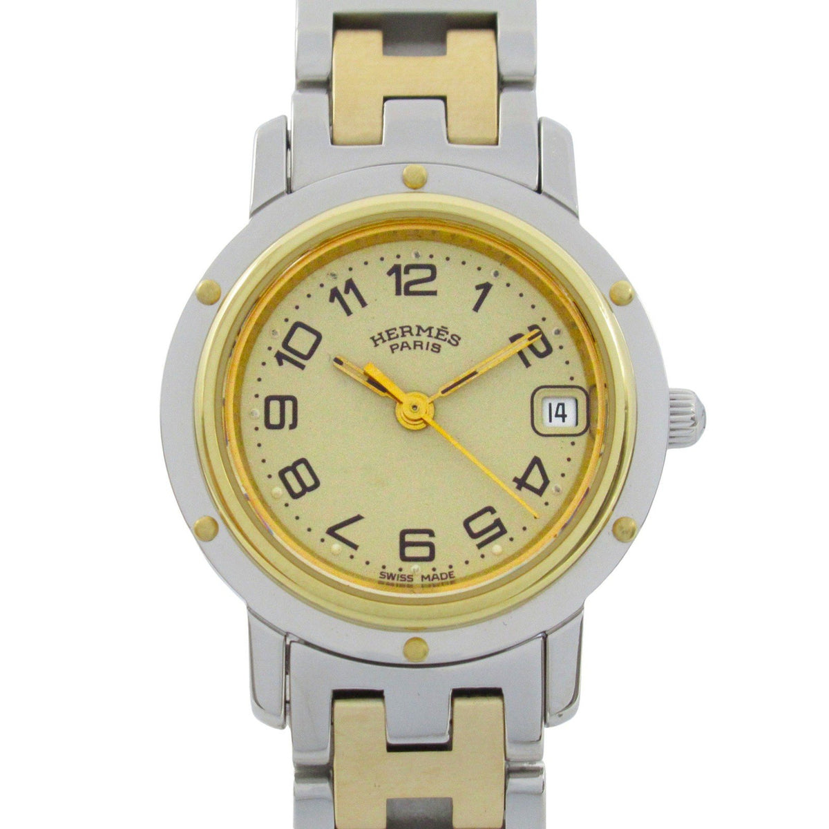 Montre Hermes Clipper GP d'occasion (plaquée or) en acier inoxydable pour femme, couleur ivoire CL4.220 