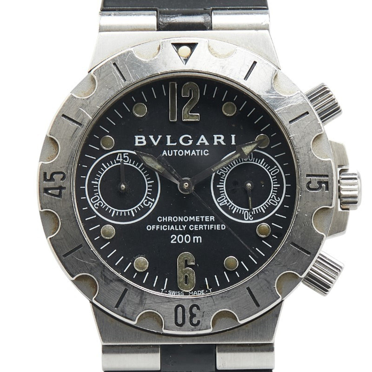 Pre-Owned Bvlgari Diagono Scuba Watch SCB38S Automatic Black Dial Stainless Steel Rubber Men's BVLGARI