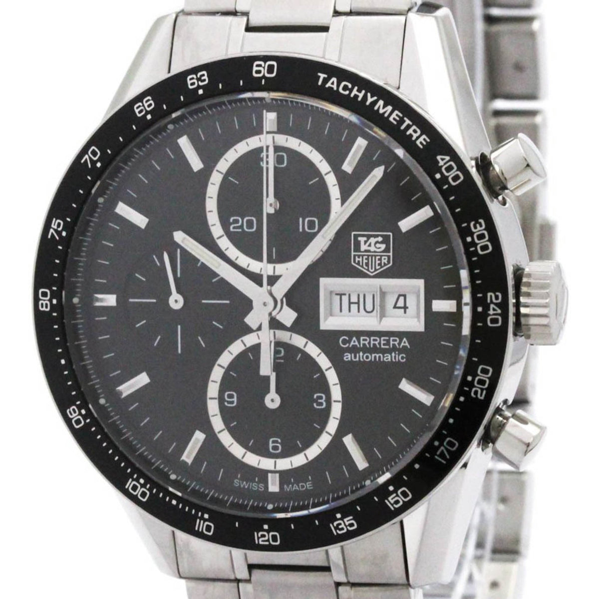 Pre-Owned TAG HEUER Carrera Chronograph Caliber 16 Day Date Steel Watch CV201AG Polished