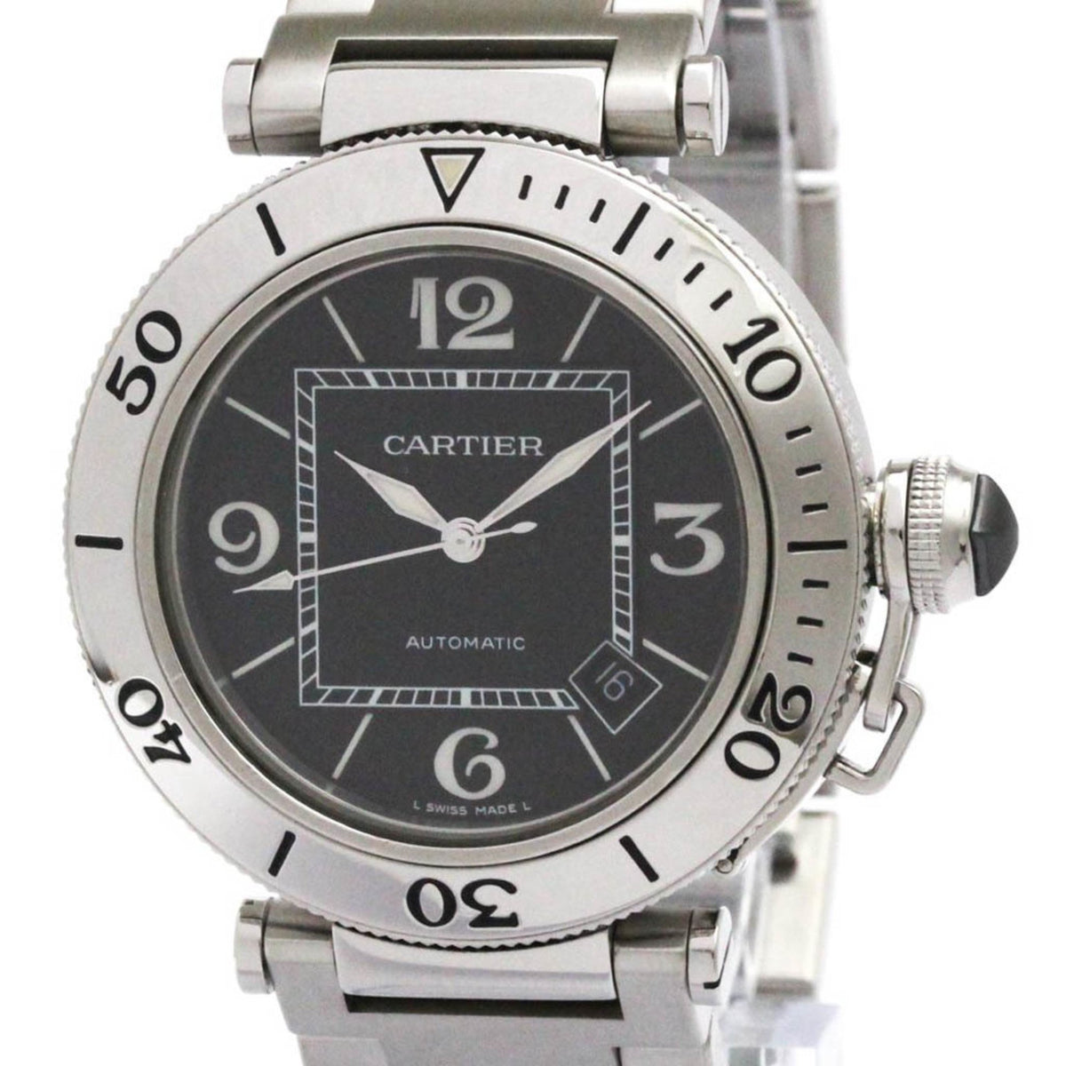 Pre-Owned CARTIER Pasha Seatimer Steel Automatic Mens Watch W31077M7 Polished
