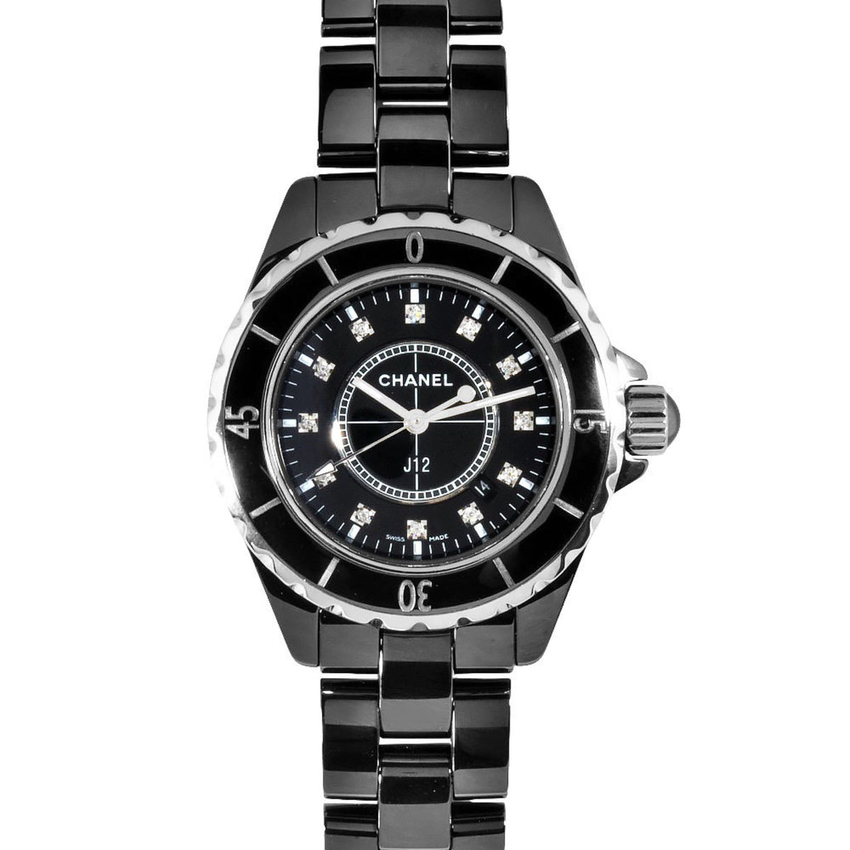 Pre-Owned CHANEL H1625 J12 Watch Quartz Black Dial 12P Diamond Ceramic 33mm Women's