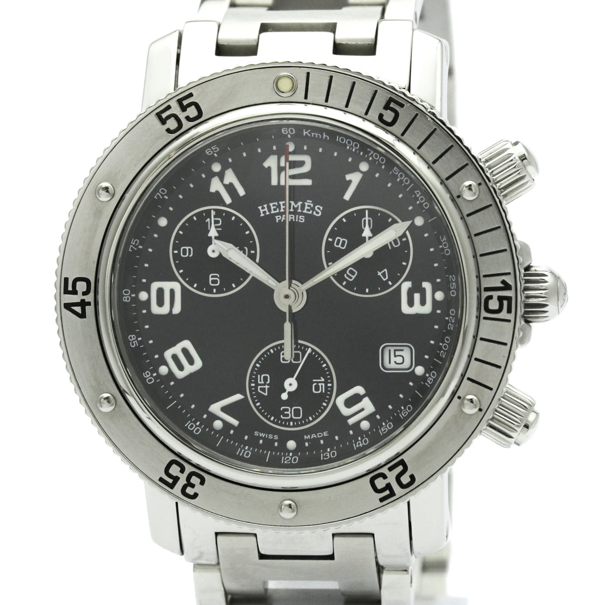 Pre-Owned HERMES Clipper Diver Chronograph Quartz Mens Watch CL2.910 Polished