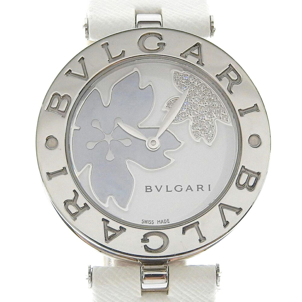 Pre-Owned BVLGARI B-zero1 Watch BZ30FDSL Stainless Steel x Leather Flower Quartz Analog Display White Shell Dial Women's