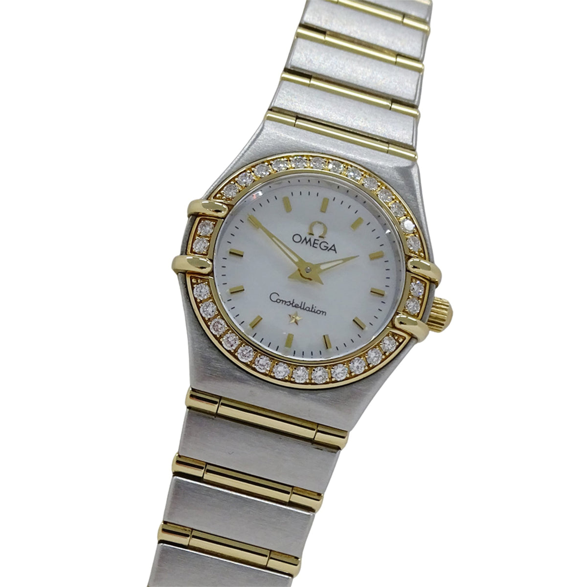Pre-Owned OMEGA Constellation Mini 1267.70 Women's Watch, Shell Diamond Quartz Movement, Stainless Steel, Gold, Yellow Full Bar, Polished