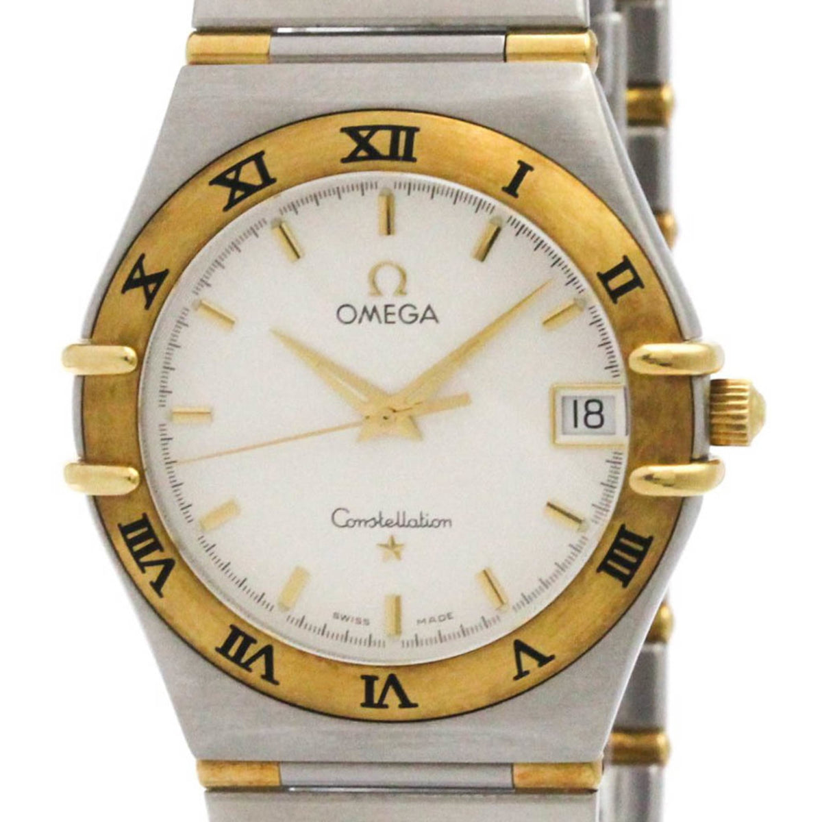 Pre-Owned OMEGA Constellation 18K Gold Steel Quartz Mens Watch 1312.30 Polished
