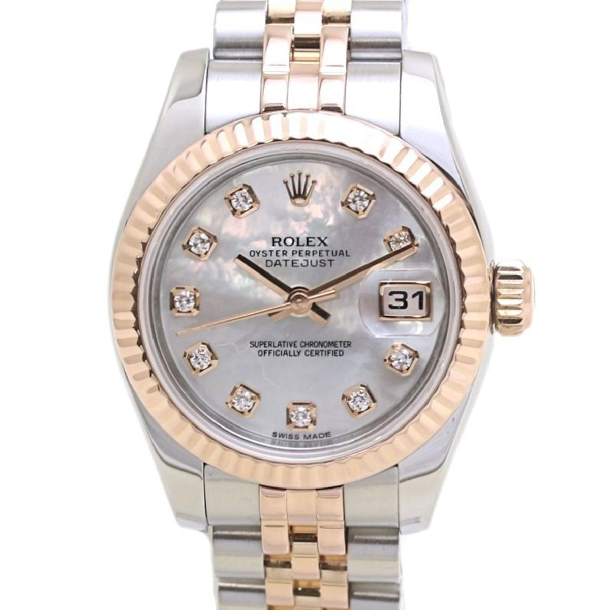 Pre-Owned ROLEX Rolex Datejust 10P Diamond 179171NG White Shell K18PG Pink Gold x Stainless Steel Ladies 40009 Watch