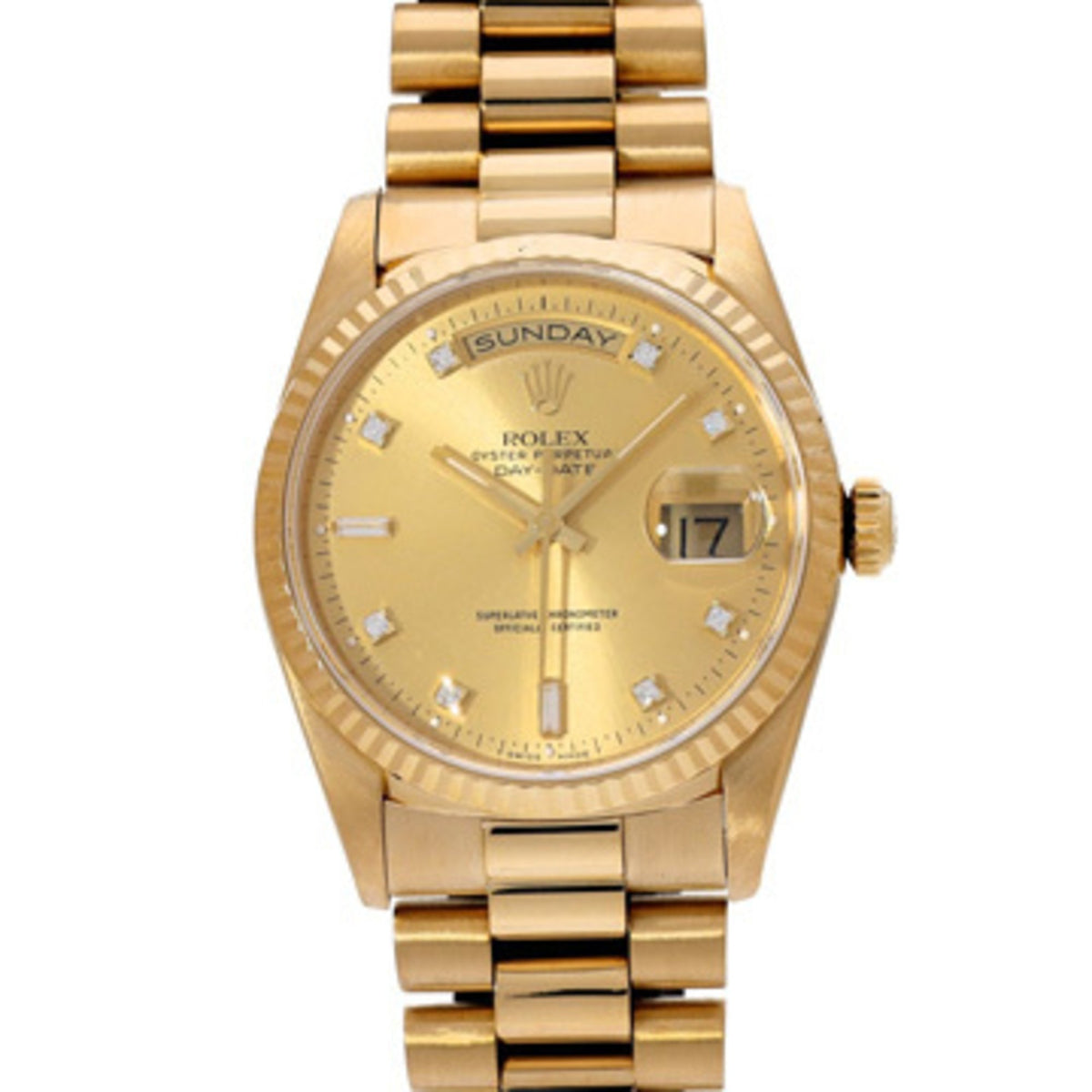 Pre-Owned Rolex Day-Date 18238A L serial (manufactured around 1990) Champagne/Diamond Men's Watch Automatic