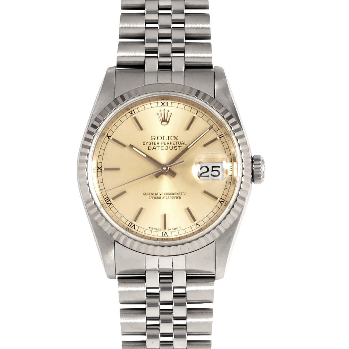 Pre-Owned Rolex ROLEX 16234 Datejust Automatic Watch Silver Dial SS x WG Men's