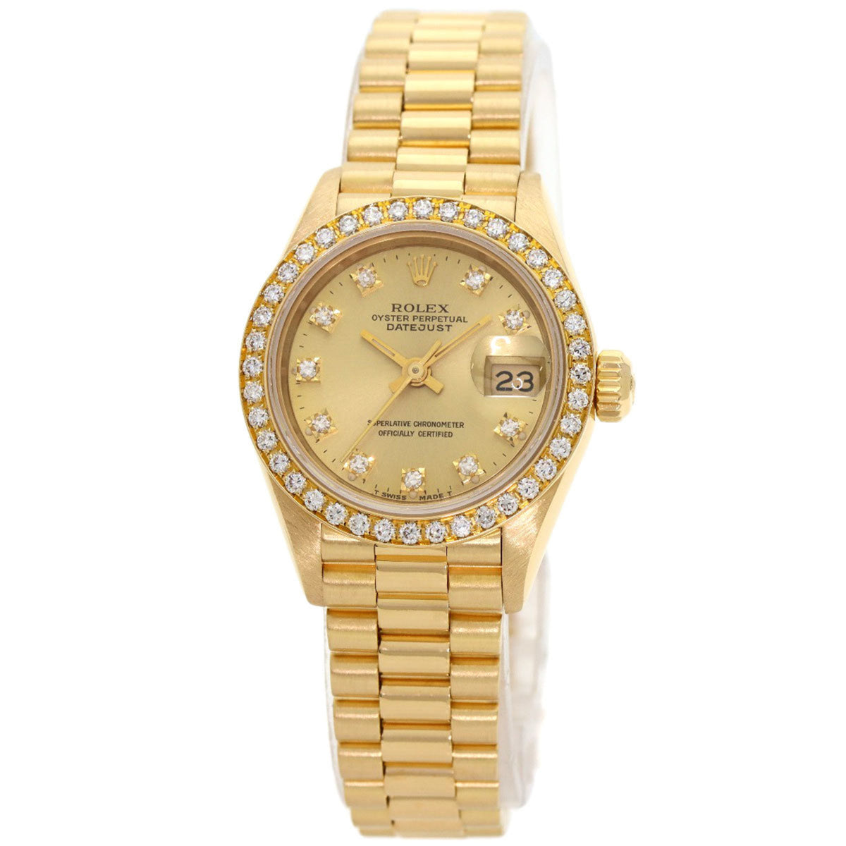 Pre-Owned Rolex 69138G Datejust 10P Bezel Diamond Watch K18 Yellow Gold K18YG Ladies ROLEX