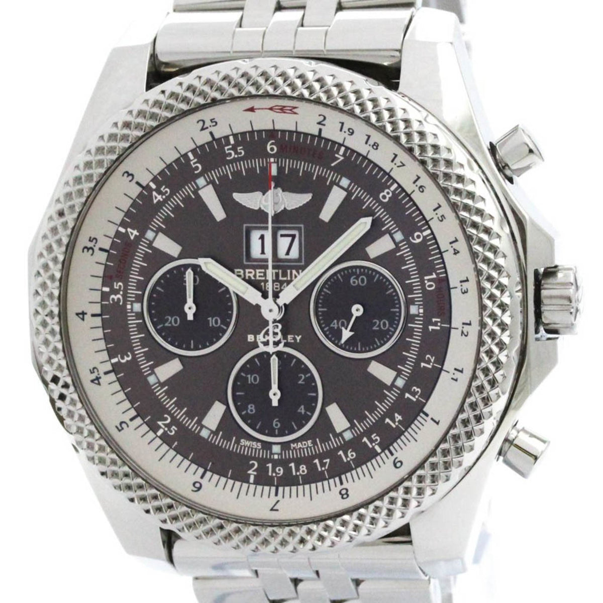 Pre-Owned Polished BREITLING Bentley 6.75 Steel Automatic Mens Watch A44364 BF578761