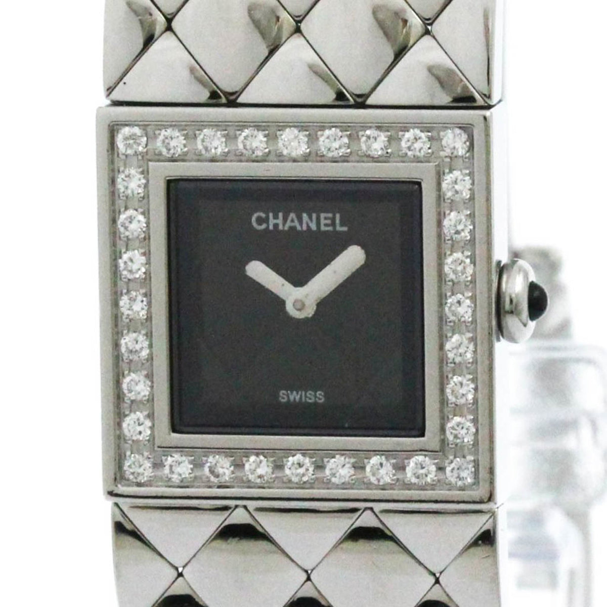 Montre CHANEL Matelasse Diamond Steel Quartz pour femme d'occasion H0489 polie 