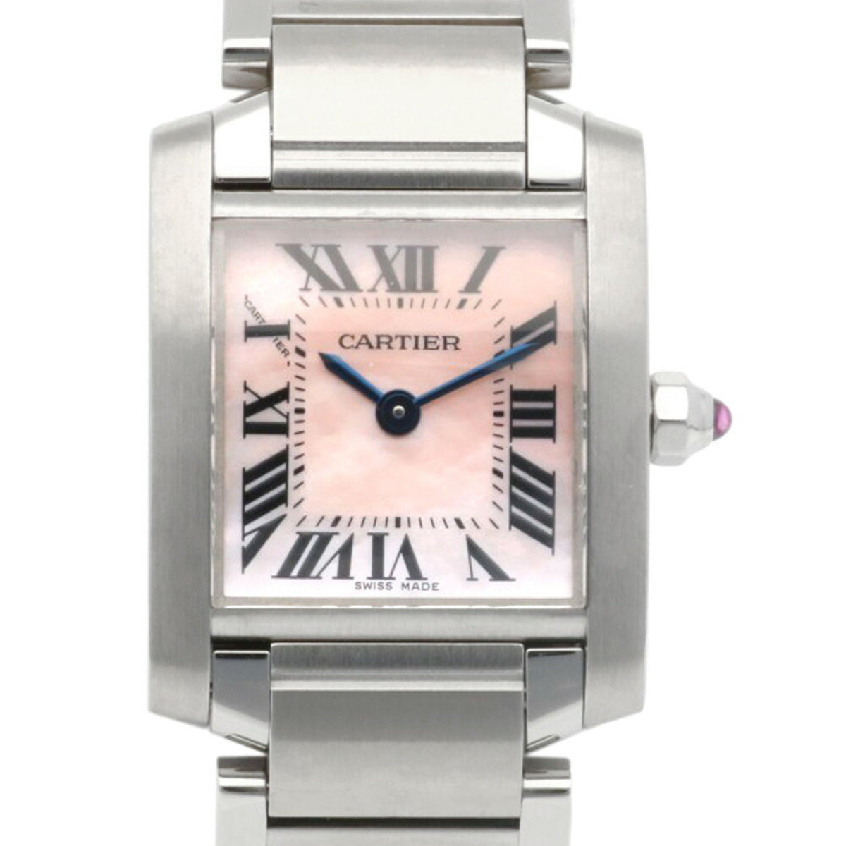 Montre Cartier Tank Francaise SM d'occasion en acier inoxydable 2384 à quartz pour femme, modèle rose coquillage 