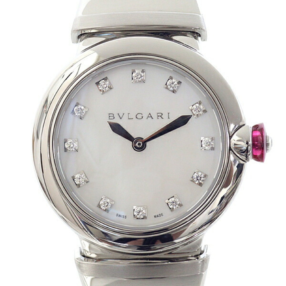 Pre-Owned BVLGARI Bvlgari Women's Watch Lucea LU28S White Shell Dial Diamond Quartz Finished