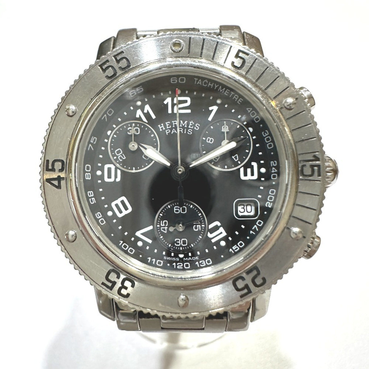 Pre-Owned HERMES CL2.310 Chronograph Clipper Diver Watch Stainless Steel Women's Silver