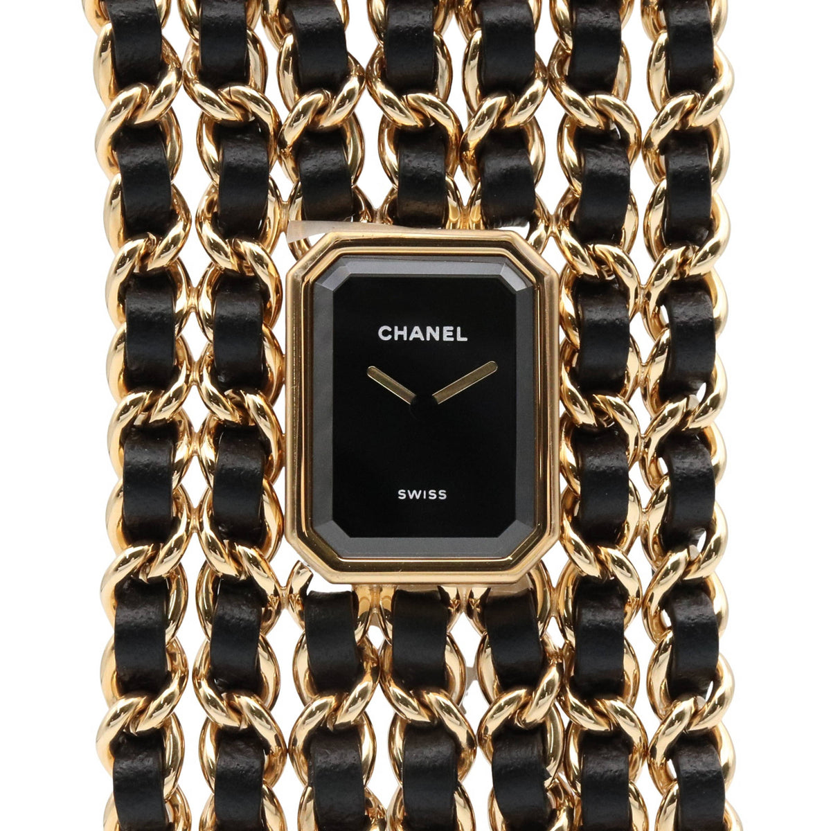 Pre-Owned CHANEL Premiere Cuff Watch, GP (Gold Plated), Leather, Women's, Black, H9861