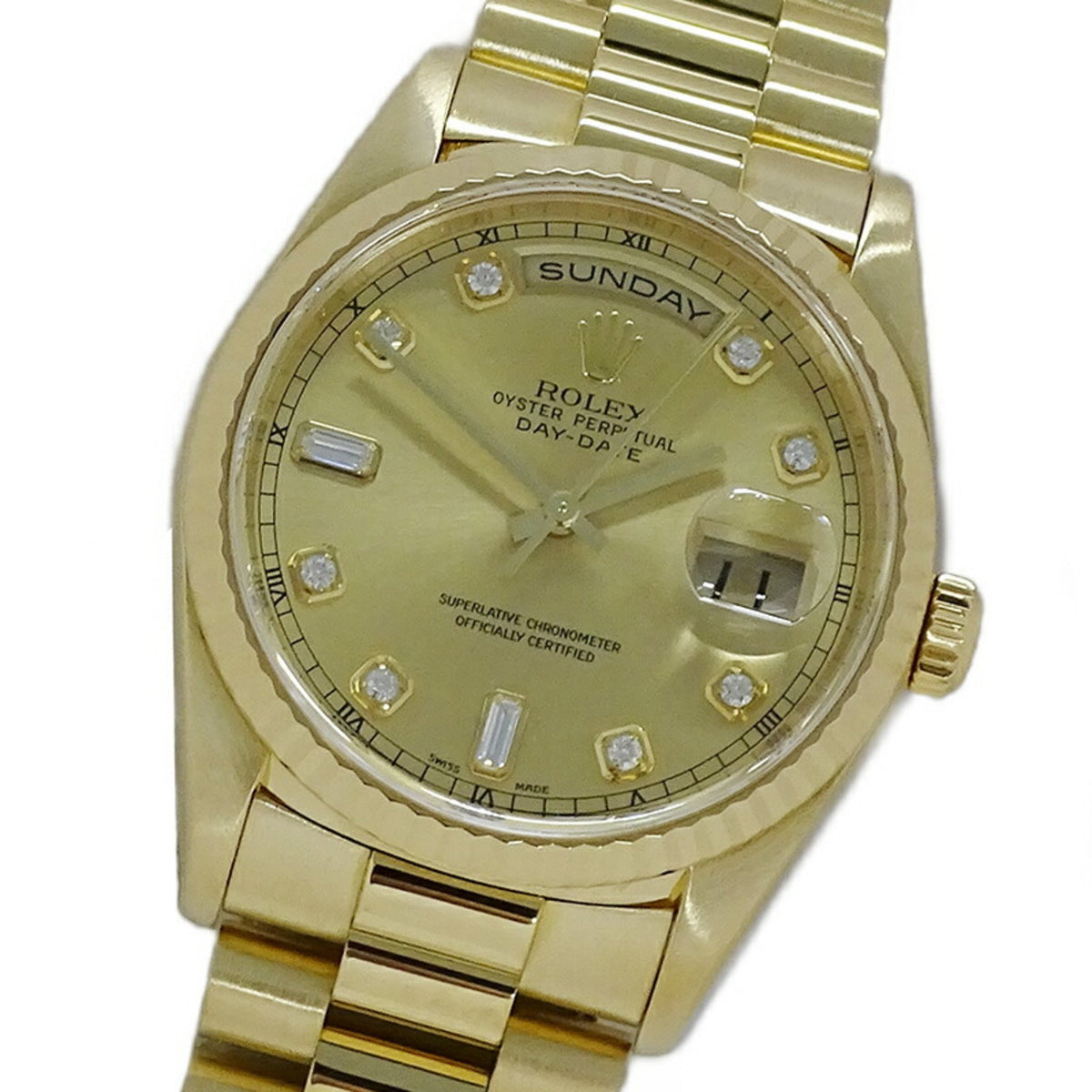 Montre Rolex Day Date 18238A d'occasion pour homme, série A, 2P, seau, 8P, diamants, automatique, AT 750YG, or massif 18 carats, révisée et polie 