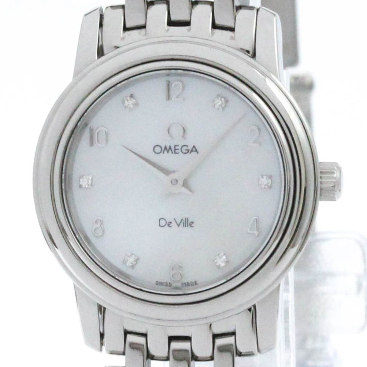 Gebrauchte polierte OMEGA De Ville Prestige Diamond MOP Stahl Damenuhr 4570.75 BF574141 