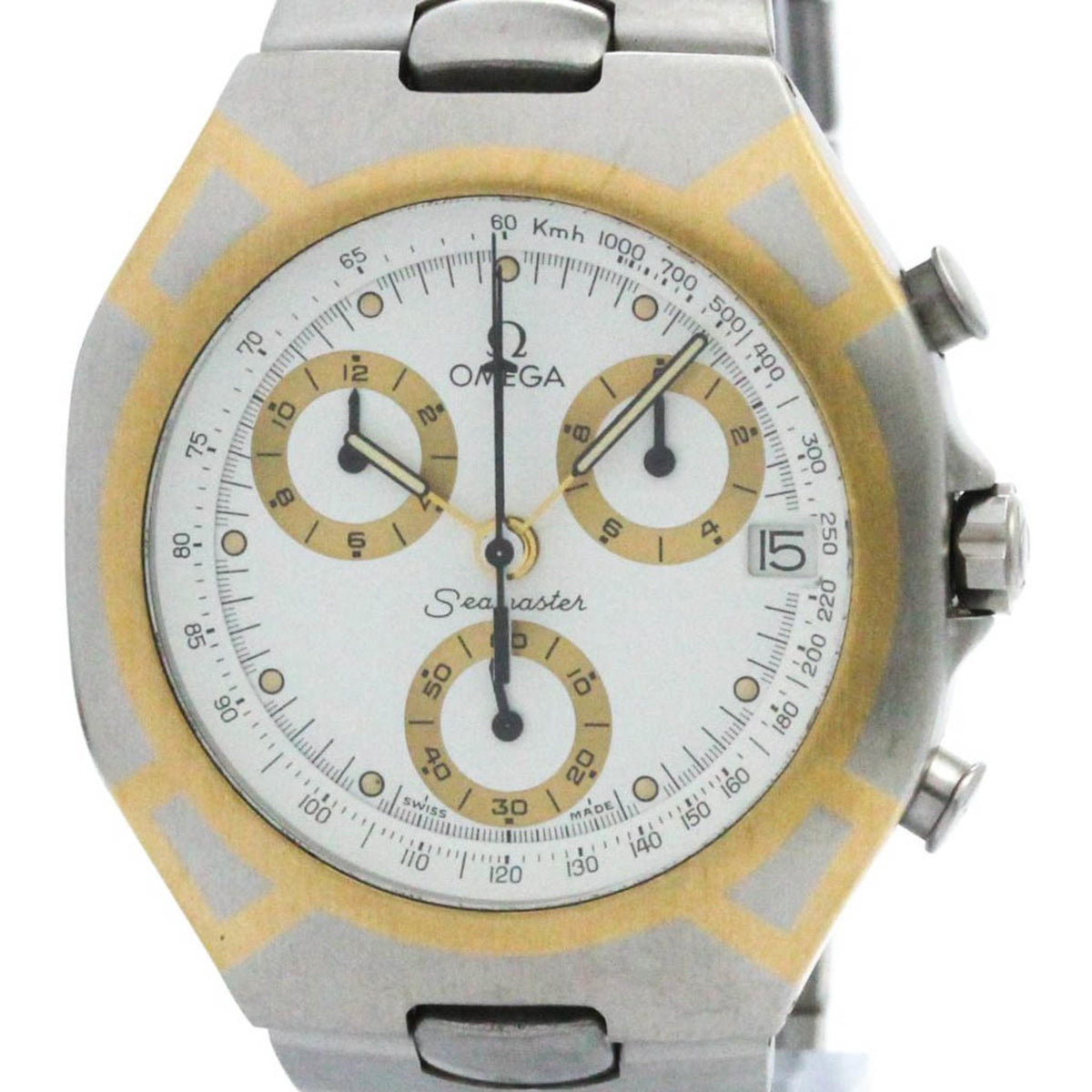 Pre-Owned Polished OMEGA Seamaster Polaris Chronograph Quartz Mens Watch 386.1031 BF575166