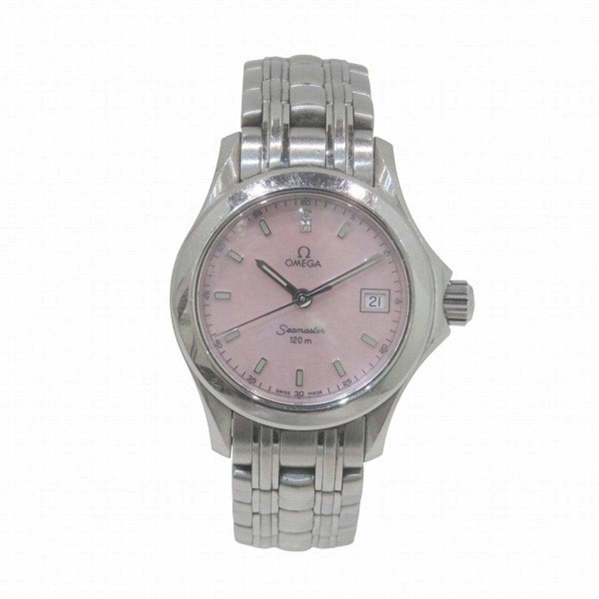 Pre-Owned Omega Seamaster 120M 2581.64 Quartz Pink Shell with 2 Diamonds, Women's Watch