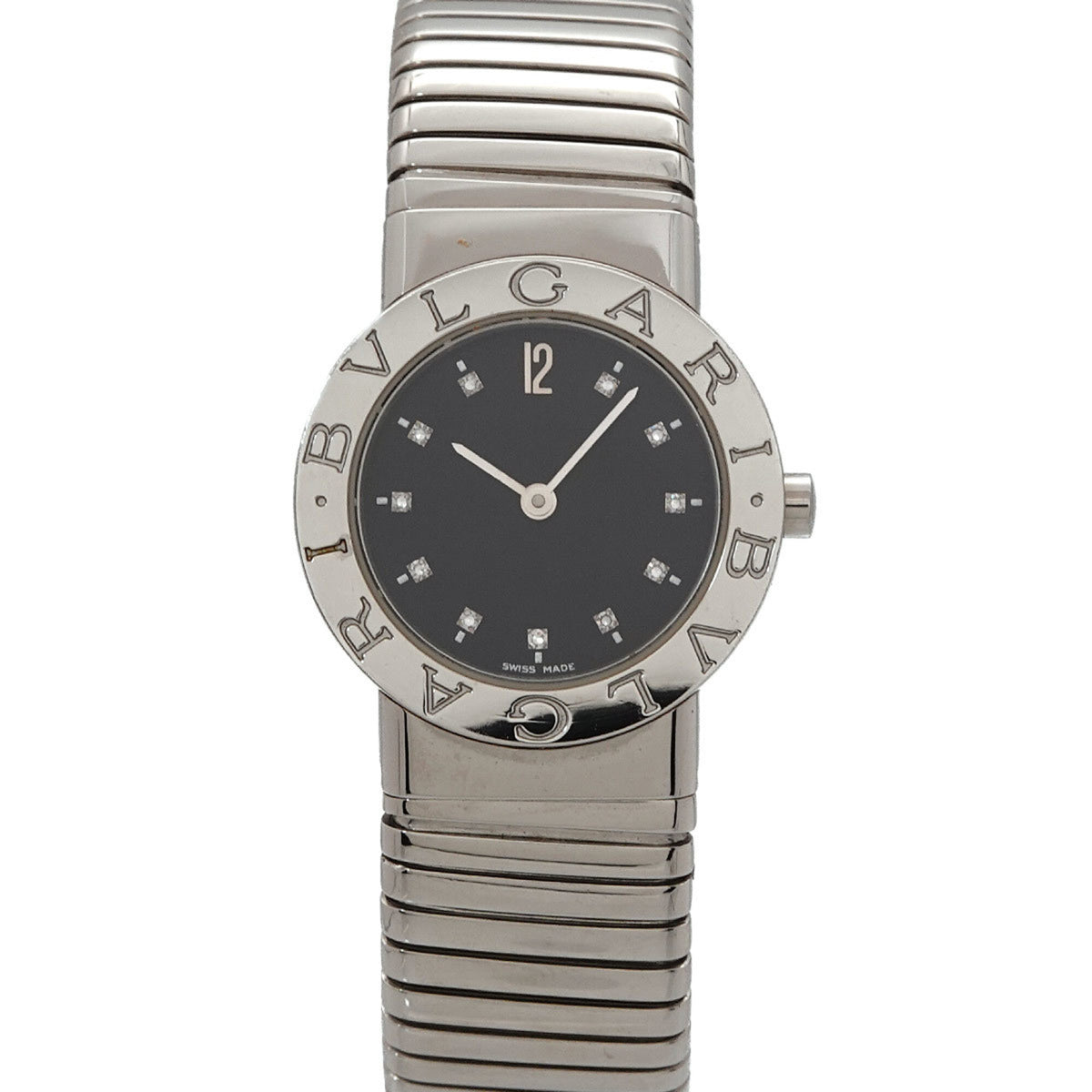 Pre-Owned BVLGARI Tubogas BB262TS 11P Diamond Ladies Watch Black Quartz