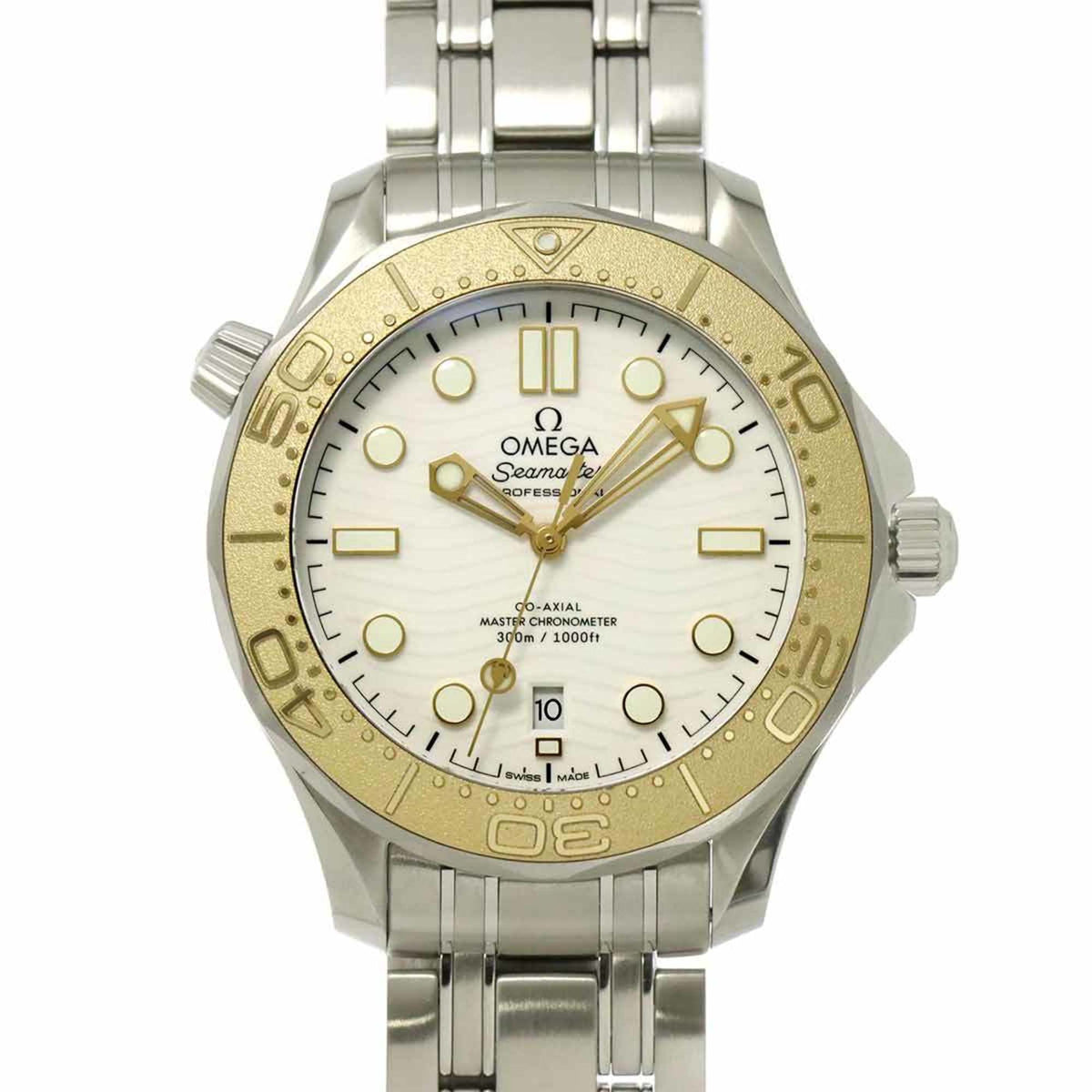 Pre-Owned OMEGA Seamaster Diver 300M Paris 2024 Two-tone 522 21 42 20 04 001 Men's Watch with Date Display, White, 18K Yellow Gold, Automatic