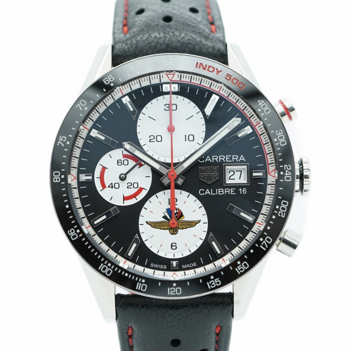Pre-Owned TAG Heuer Carrera Calibre 16 Indy 500 CV201AS Black Dial Men's Watch