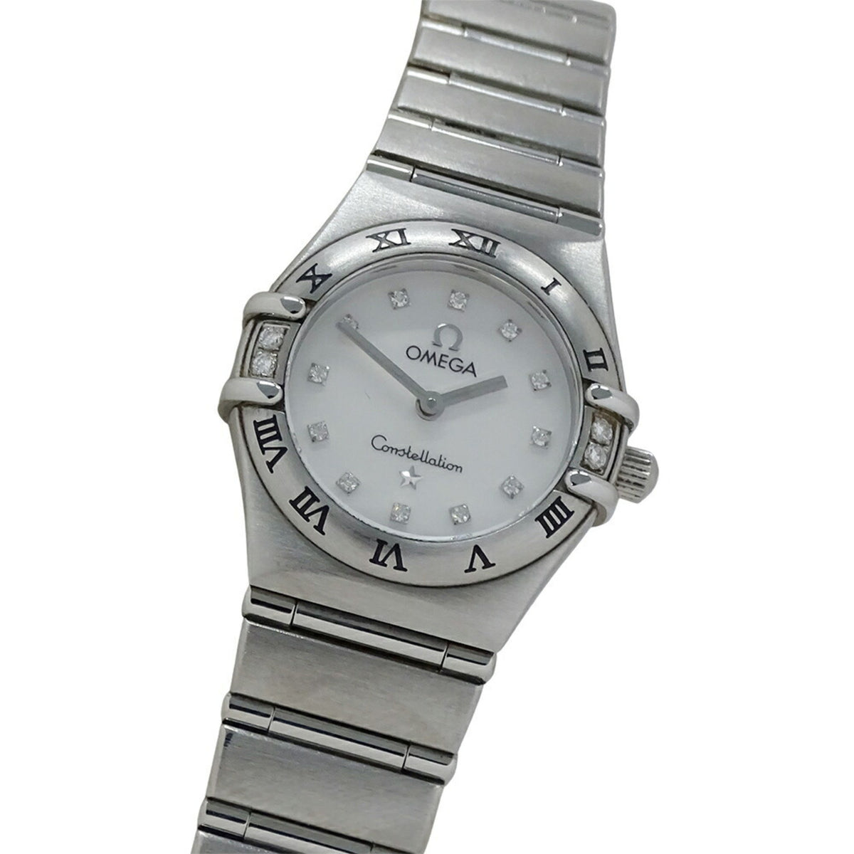 Pre-Owned OMEGA Constellation Mini 1567.76 Watch for Women, 12P Bezel, Diamond, White Shell, Quartz, Stainless Steel, SS, Silver, Polished