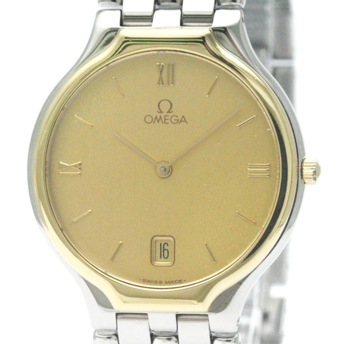 Pre-Owned Polished OMEGA De Ville K18 Gold Steel Quartz Mens Watch 196.0316 BF568332