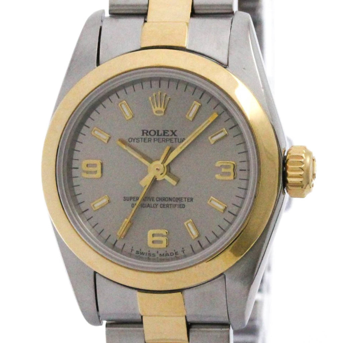 Pre-Owned ROLEX Oyster Perpetual W Serial 18K Gold Steel Ladies Watch Polished