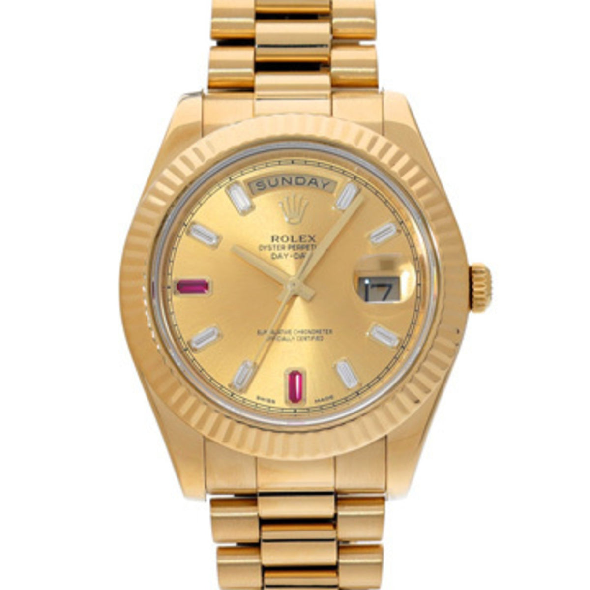 Pre-Owned Rolex Day-Date II 218238BG Random Serial Number Champagne/Diamond/Ruby Men's Watch Automatic