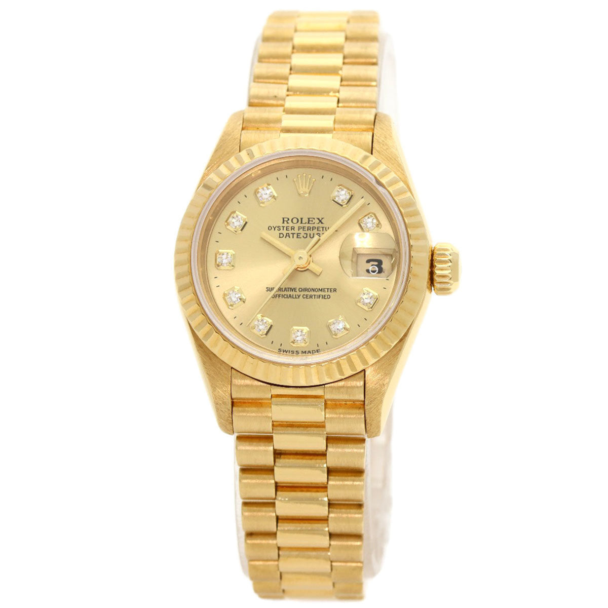 Pre-Owned Rolex 69178G Datejust 10P Diamond Watch K18 Yellow Gold K18YG Ladies
