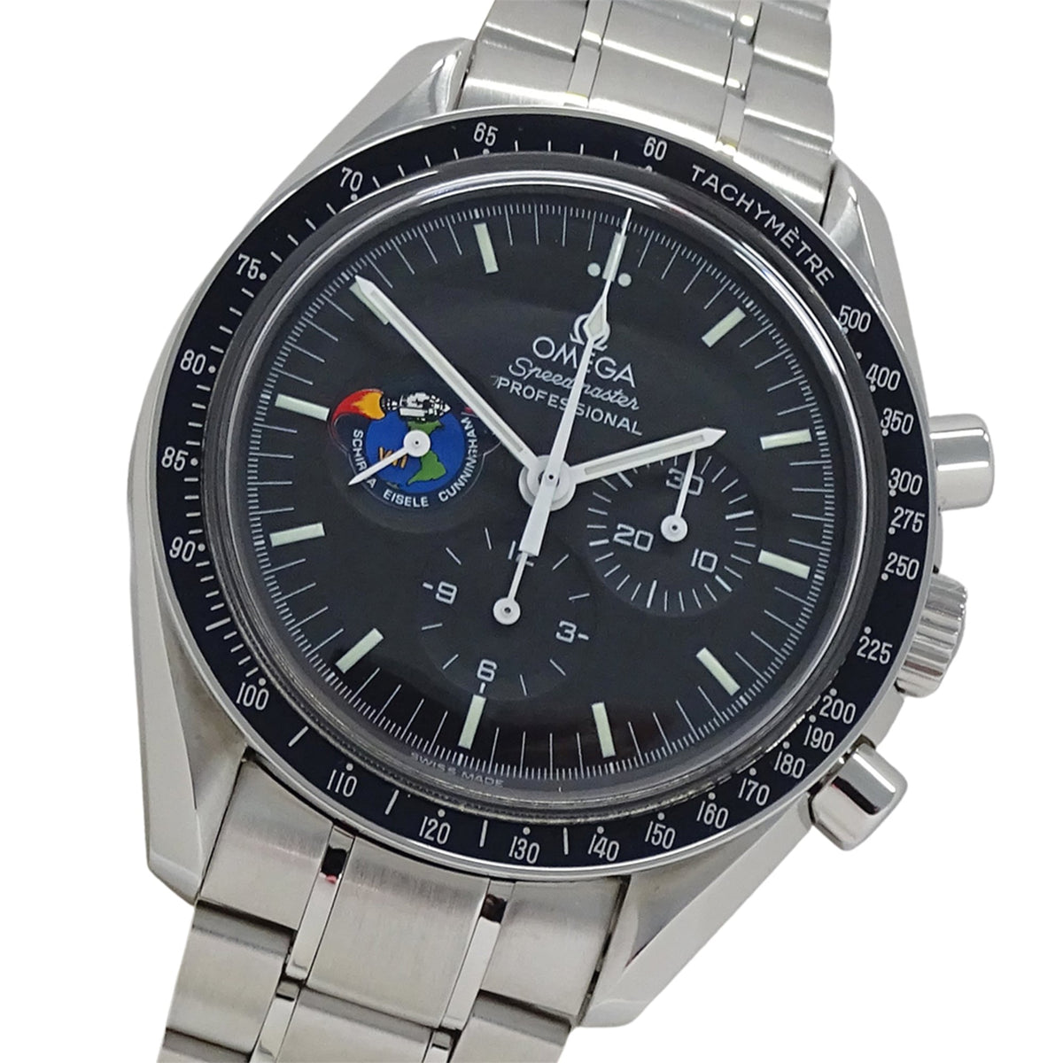Pre-Owned Omega Speedmaster 3597.11.00 Men's Watch, Brand: Missions Apollo Chronograph, Manual Winding, Stainless Steel (SS), Silver & Black.