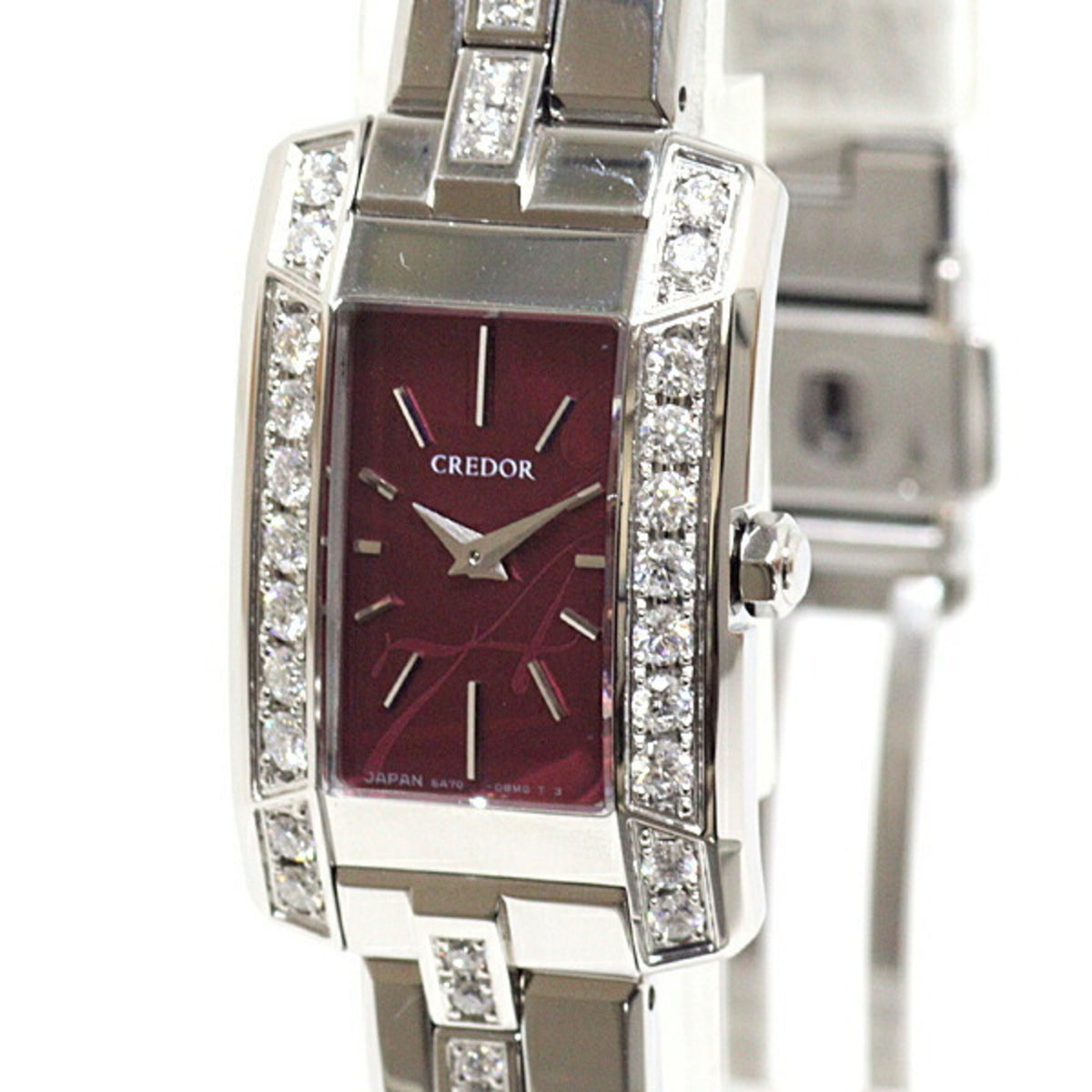 Pre-Owned SEIKO Women's Watch Credor Node 5A70-0AY0 Diamond Bordeaux Dial Quartz