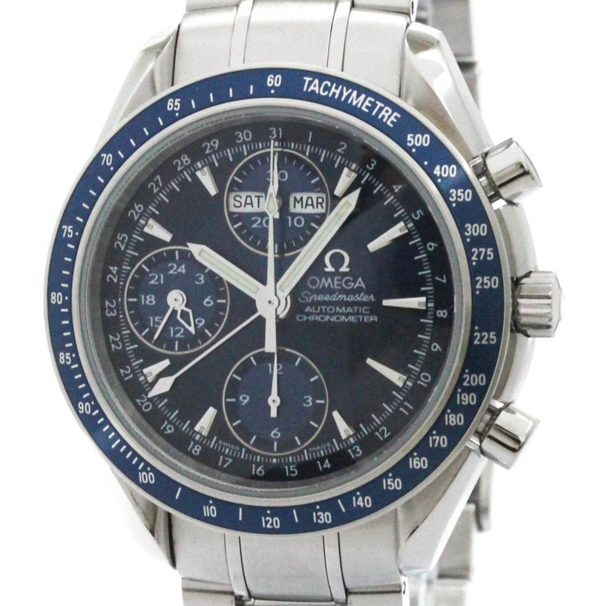 Pre-Owned Polished OMEGA Speedmaster Day Date Steel Automatic Mens Watch 3222.80