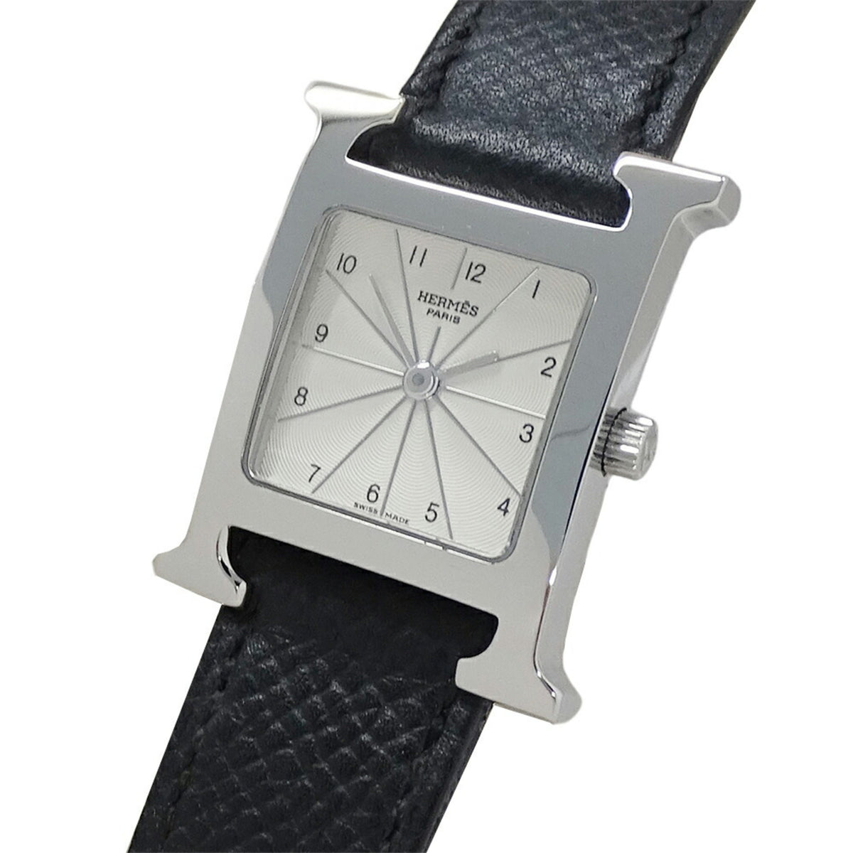 Pre-Owned Hermes HERMES Wristwatch Women's H Watch Quartz Stainless Steel SS Leather HH1.210 Silver Black ?B Polished
