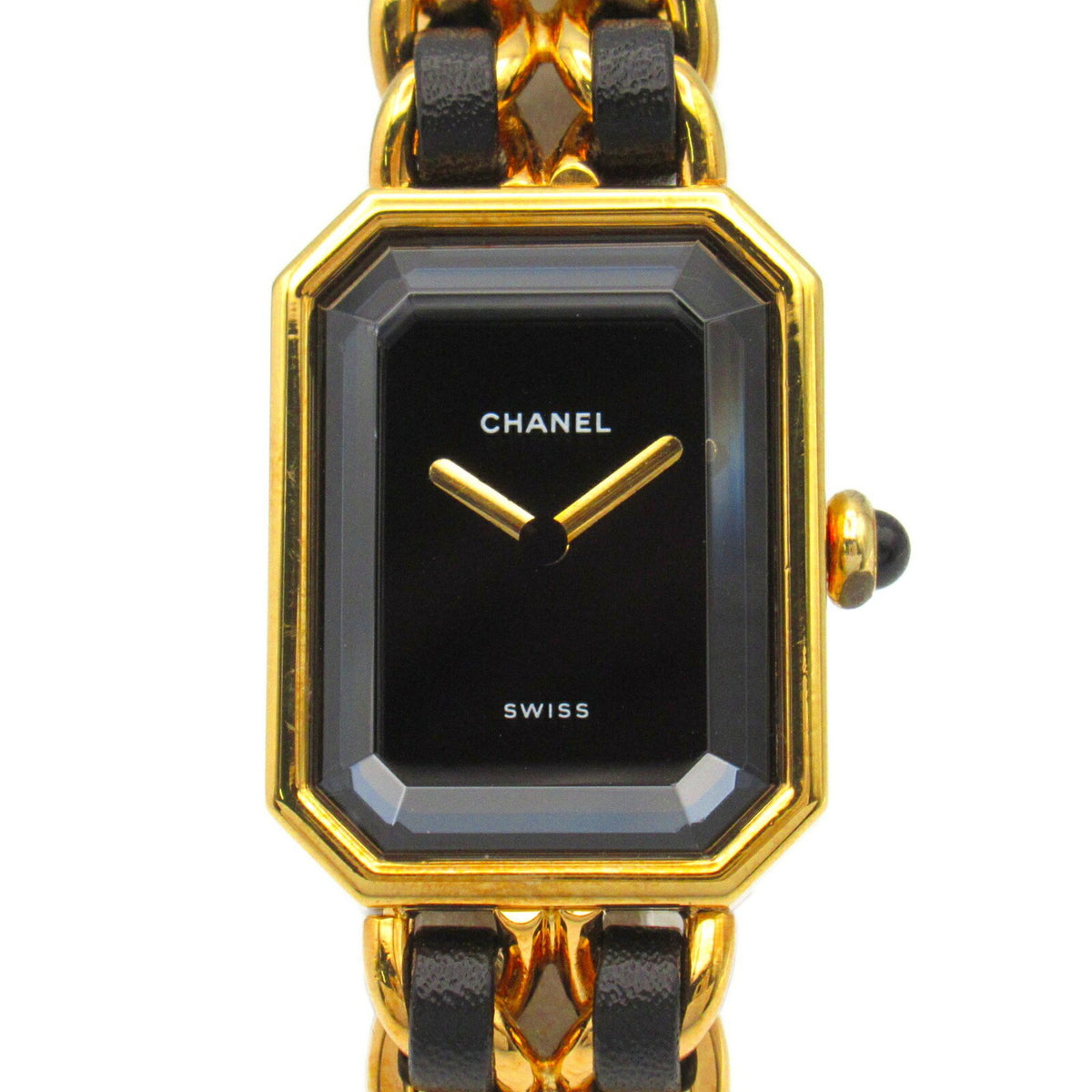 Pre-Owned CHANEL Premiere S Watch GP (Gold Plated) Leather Ladies Black H0001