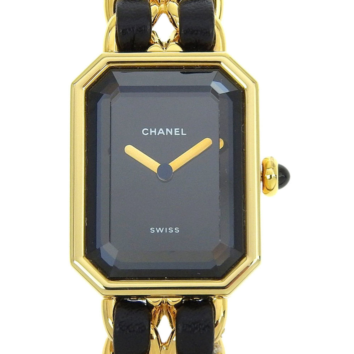 Pre-Owned CHANEL Premiere S Watch H0001, Gold-Plated Leather Quartz Movement, Analog Display, Black Dial, Women's