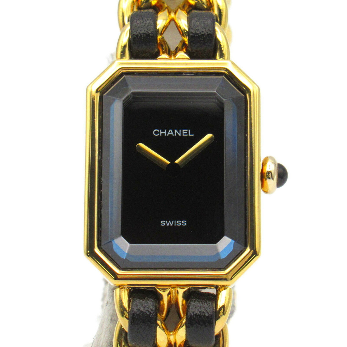 Pre-Owned CHANEL Premiere S Watch GP (Gold Plated) Leather Ladies Black H0001