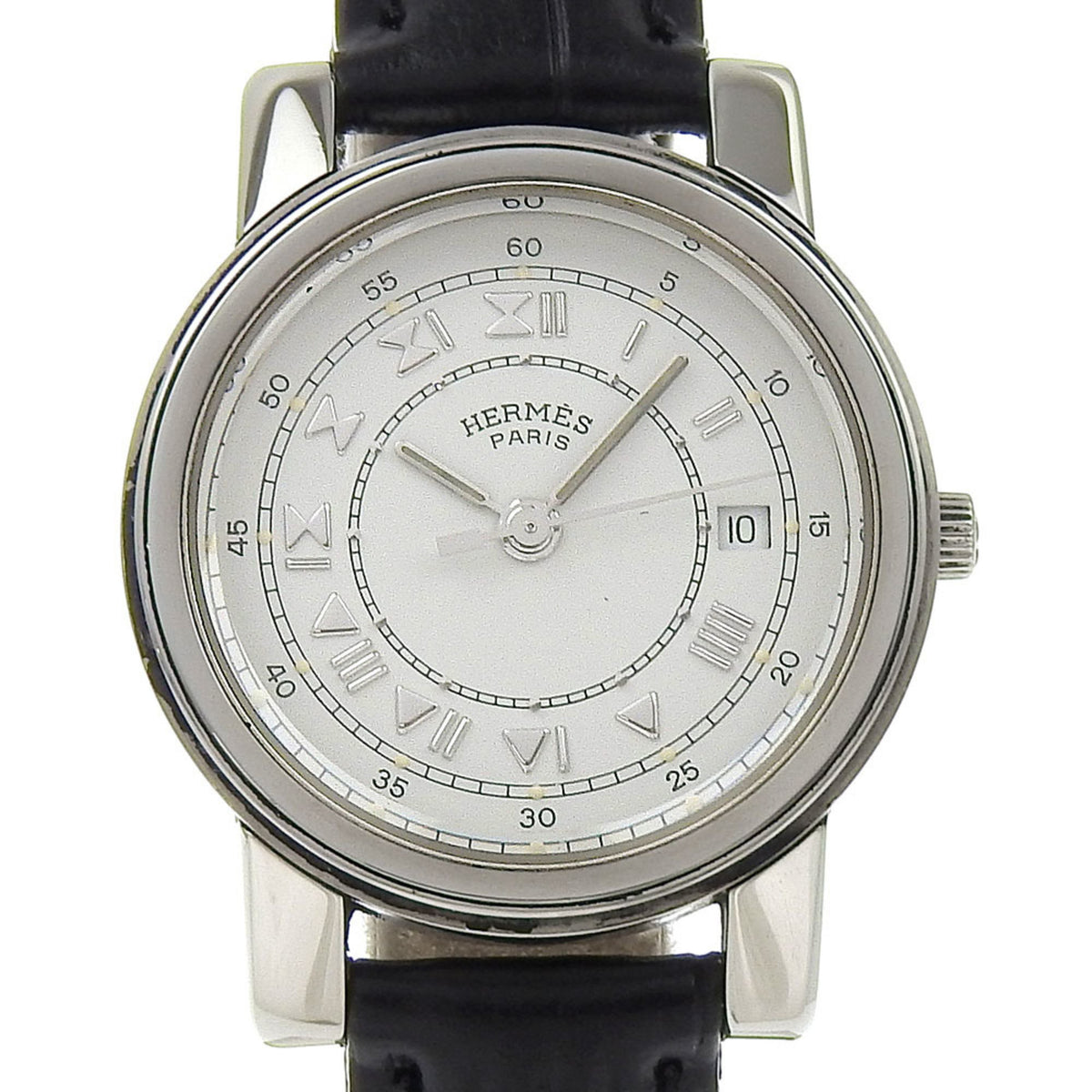Pre-Owned Hermes HERMES Carrick Watch Stainless Steel x Embossed Leather Quartz Analog Display White Dial Women's H210624616