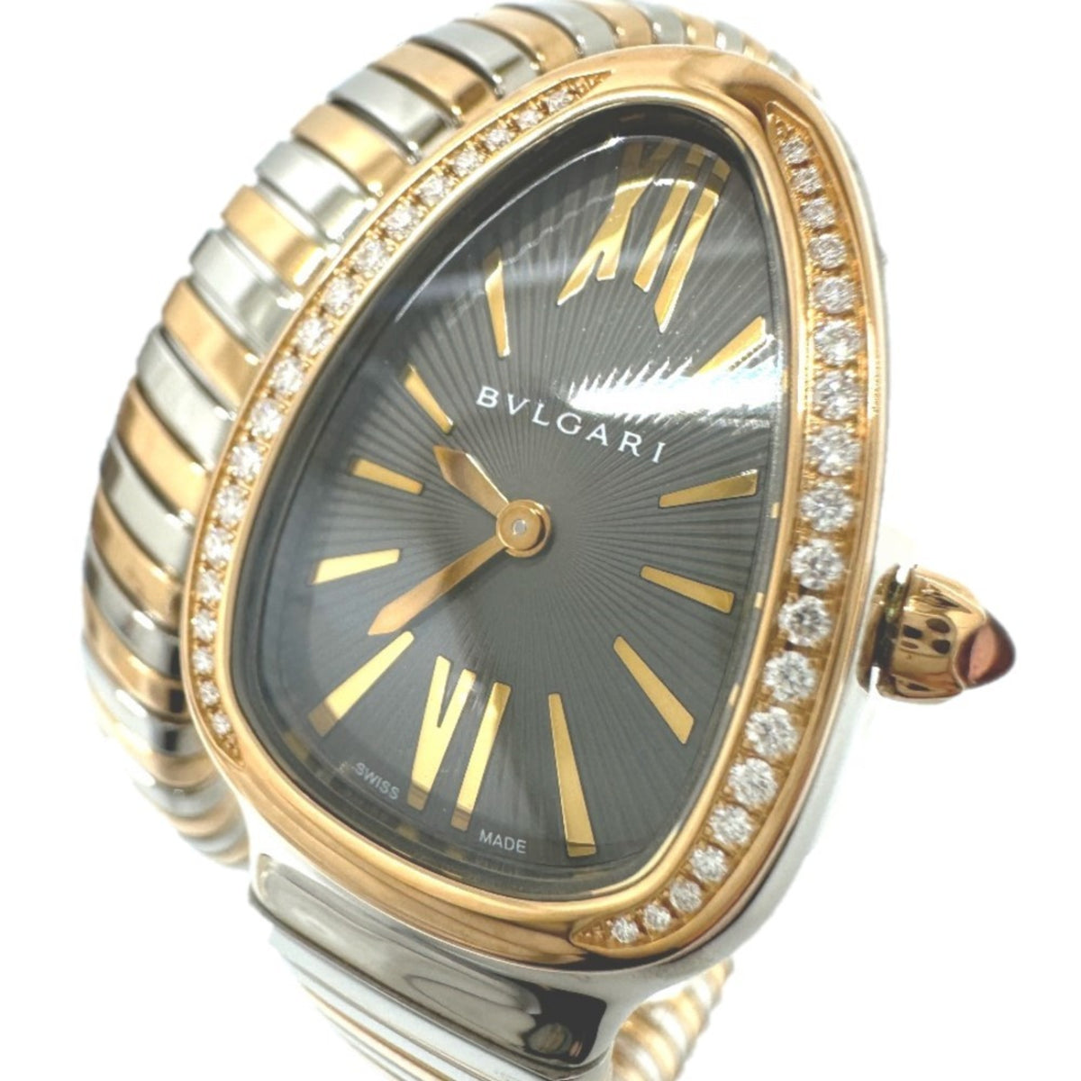 Pre-Owned BVLGARI SP35SPG Serpenti Tubogas combination diamond bezel quartz watch K18YG SS ladies gold
